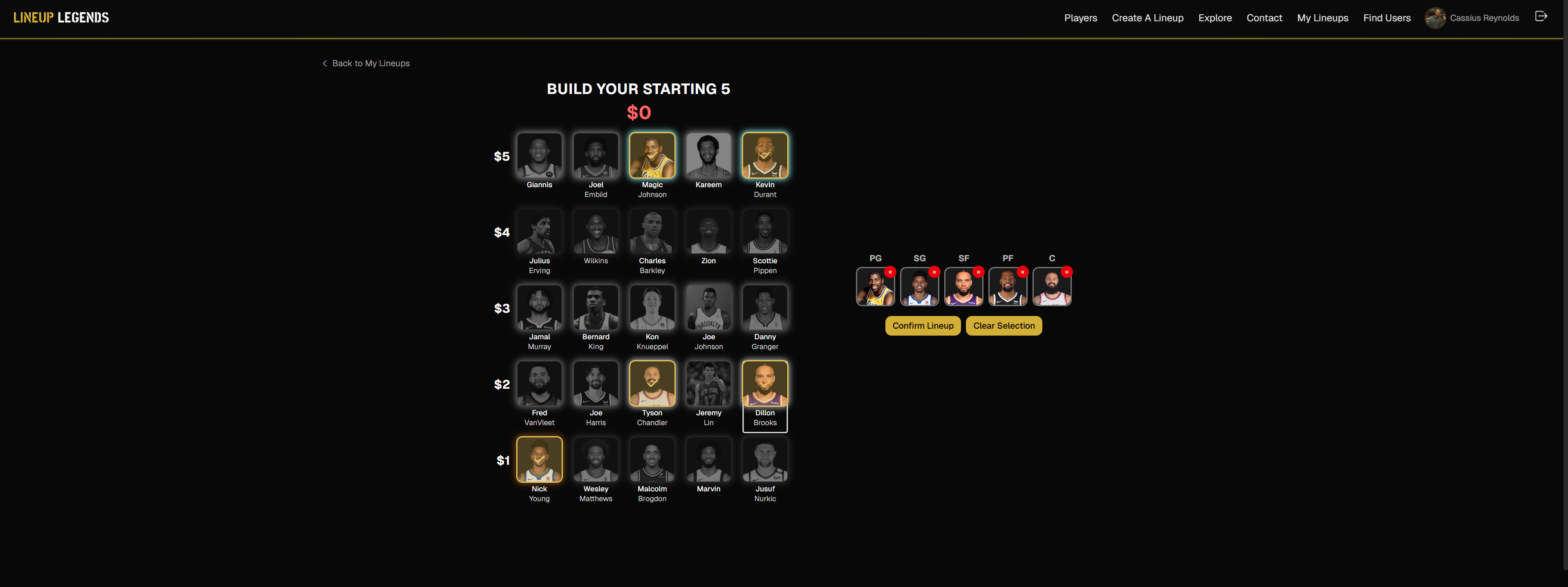 Lineup Builder Interface